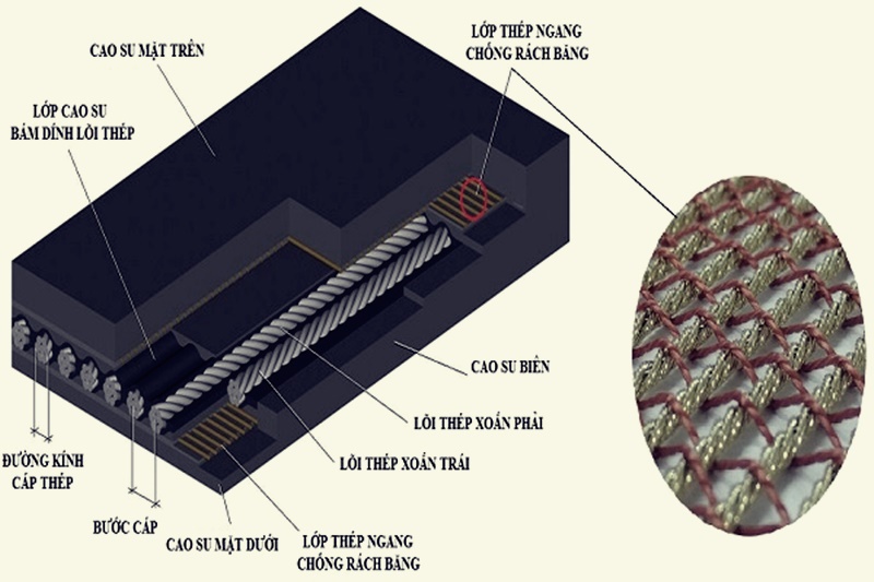 Cấu tạo của băng tải lõi thép kháng hóa chất